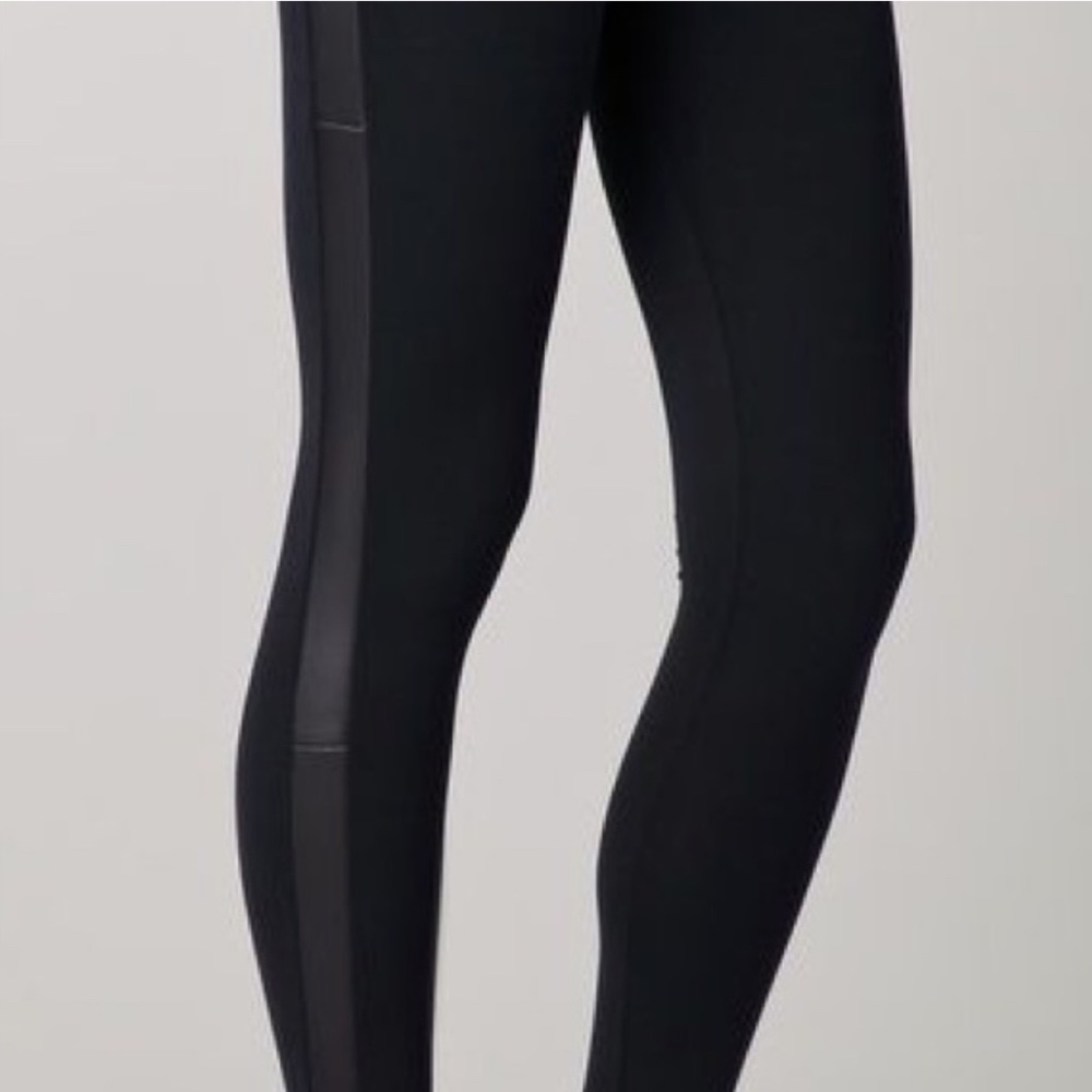 David Lerner black tuxedo leather stripe leggings